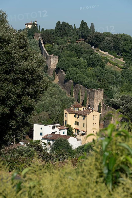 Old city wall below the church of San Miniato al Monte, Florence, Tuscany, Italy