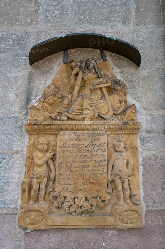 Epitaph of a citizen from Kosbach from 1827, at St. Mary's Church in the fortification, Hannberg, Middle Franconia, Bavaria, Germany