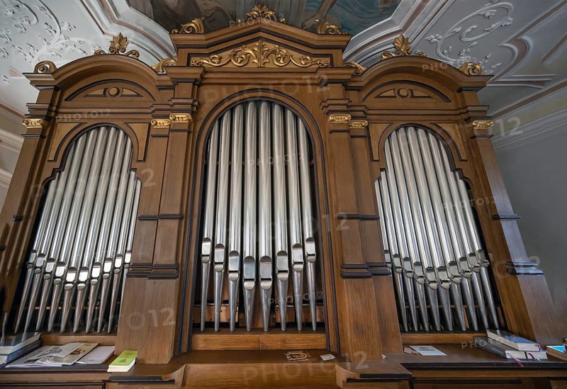 Romantic organ, built in 1844, Church of the Nativity of Mary in Kircheburg, Hannberg, Middle Franconia, Bavaria, Germany