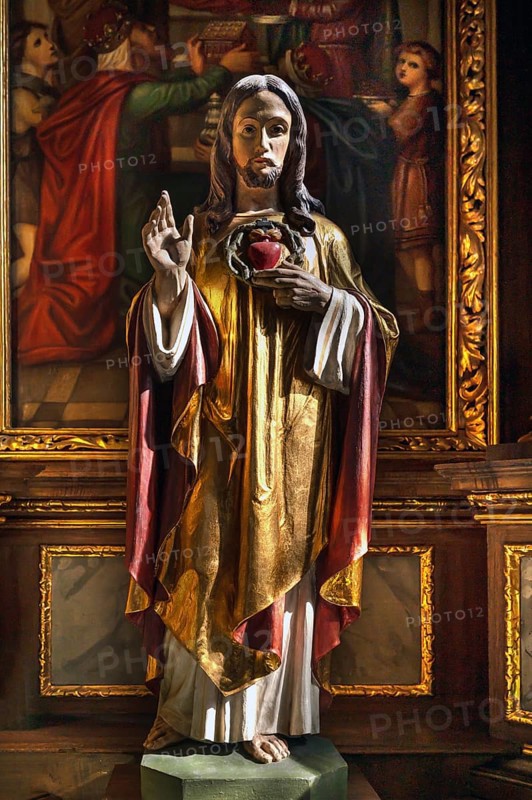 Baroque figure of Jesus on the side altar, created 1726 to 1727, Nativity Church, fortified church, third largest fortified church in Germany, Hannberg, Middle Franconia, Bavaria, Germany