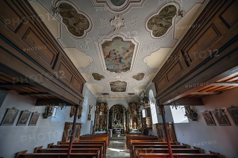 Interior of the Nativity Church, fortified church, third largest fortified church in Germany, Hannberg, Middle Franconia, Bavaria, Germany