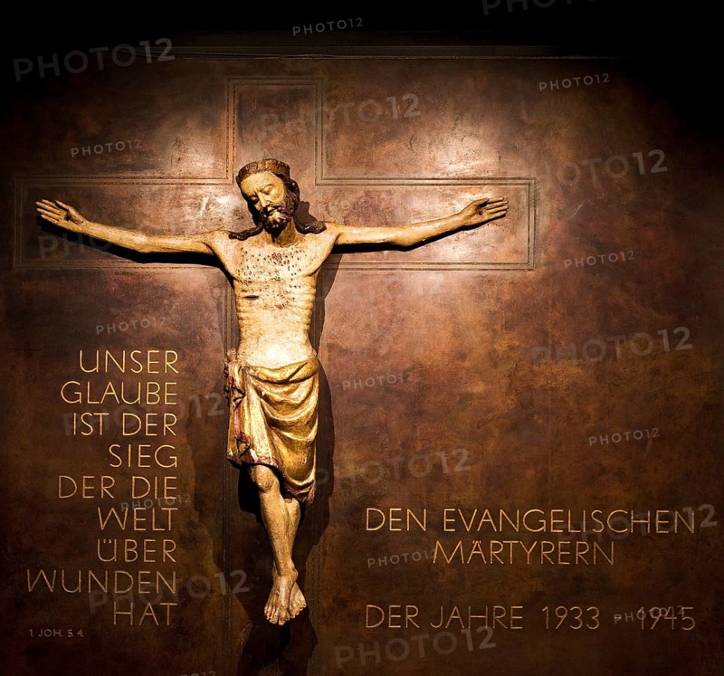 Kaiser Wilhelm Memorial Church, New Church, bronze plaque with Christ commemorating the Protestant martyrs from 1933 to 1945, Berlin, Germany