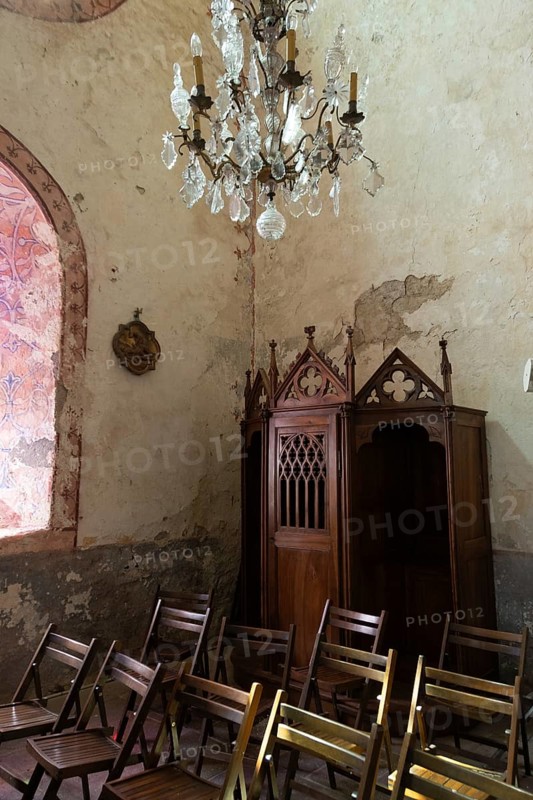 Compains village, confessional of Saint Georges church, Cezallier region, Puy de Dome, Auvergne Rhone Alpes, France