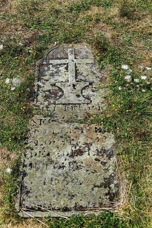 Auvergne Volcanoes Regional Natural Park, old cemetery tombstone at Pic Saint Pierre Saint Pierre Colamine, Puy de Dome, Auvergne, France