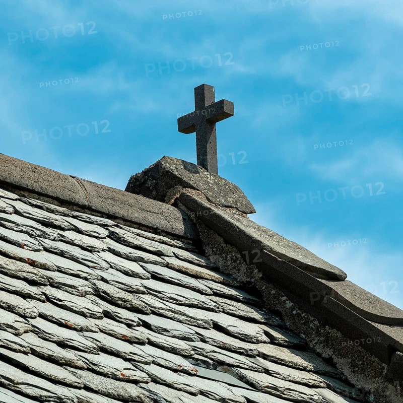 Auvergne Volcanoes Regional Natural Park, Pic Saint Pierre, chapel roof, Puy de Dome department, Auvergne Rhone Alpes, France