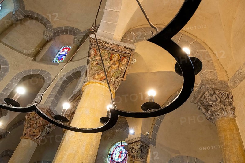 Interior of Romanesque church of Saint Nectaire, Notre-Dame-du-Mont-Cornadore, Puy de Dome, Auvergne-Rhone-Alpes, France