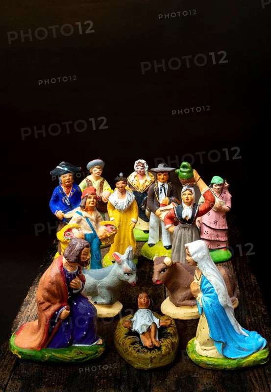 Traditional Provençal terracotta Santons figurines displayed for a crib in France showcasing local craftsmanship and heritage