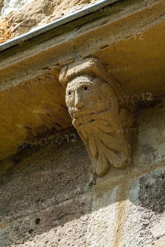 Porch sculptures of the romanesque church of Mailhat, Puy de Dome department, Auvergne-Rhone-Alpes, France
