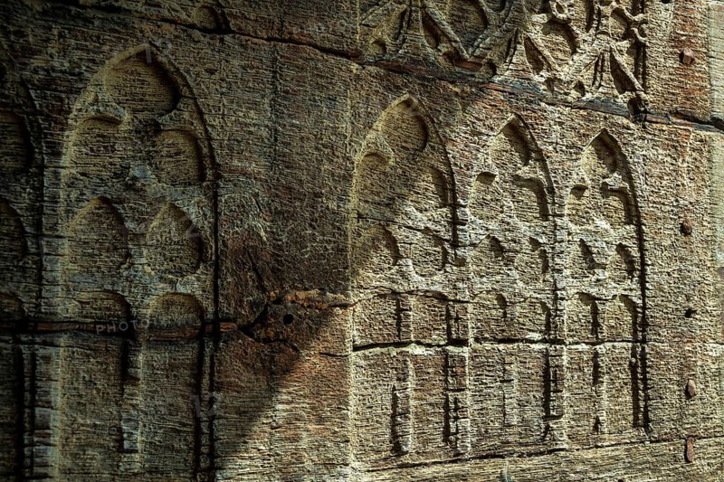 Detail of the entrance door of the romanesque church of Mailhat, Puy de Dome department, Auvergne-Rhone-Alpes, France