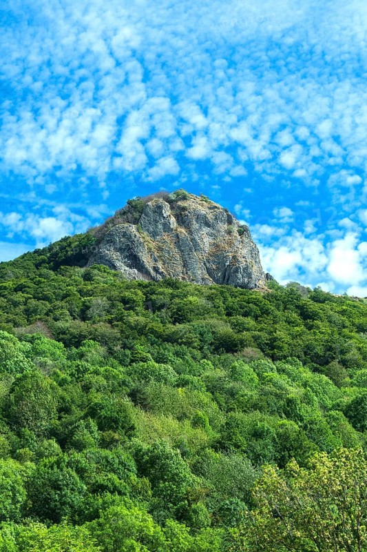 Valbeleix village. La Roche Nité. Auvergne Volcanoes Regional Park. Puy de Dome. Auvergne Rhone Alpes. France