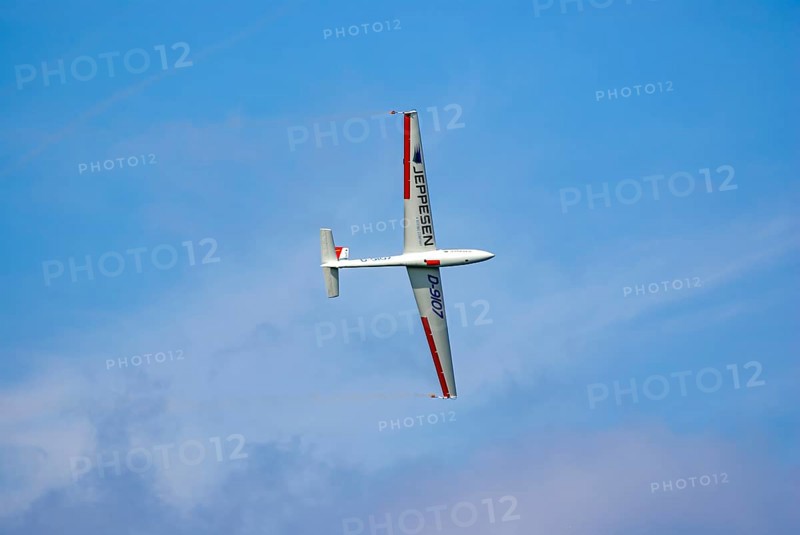 A Marganski MDM-1 Fox glider with the registration D-9107 during a flight demonstration as part of an air show at the Rossfeld in Metzingen-Glems, Baden-Württemberg, Germany, for editorial use only
