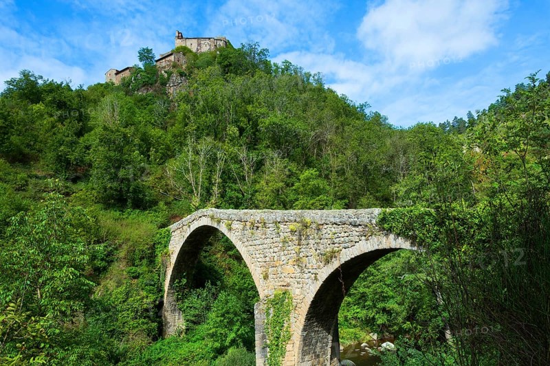 Saint Andre de Chalencon village. Devil's Bridge. Haute Loire. Auvergne Rhone Alpes. France
