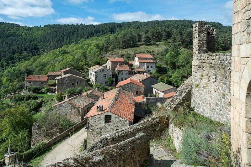 Saint Andre de Chalencon village. View on Chalencon village. Haute Loire. Auvergne Rhone Alpes. France