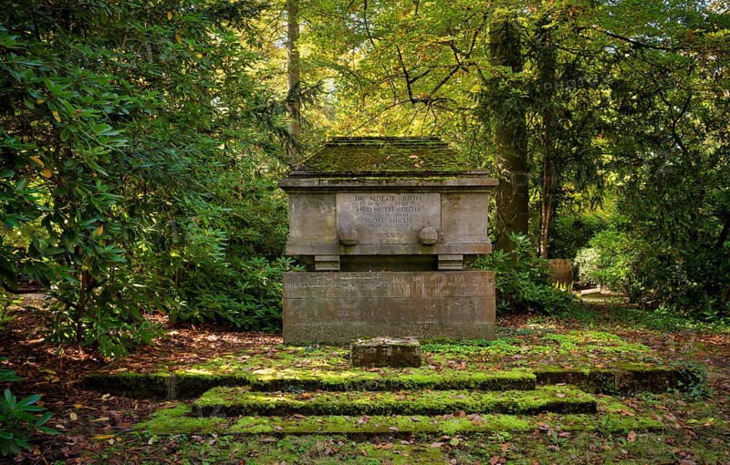 Gravesite, Gravestone, Grave of the Dr Albert Hirth family, Hellmuth, Wolf, Forest cemetery, Moss, moss-covered, Autumn, autumnal, Stuttgart, Baden-Württemberg, Germany