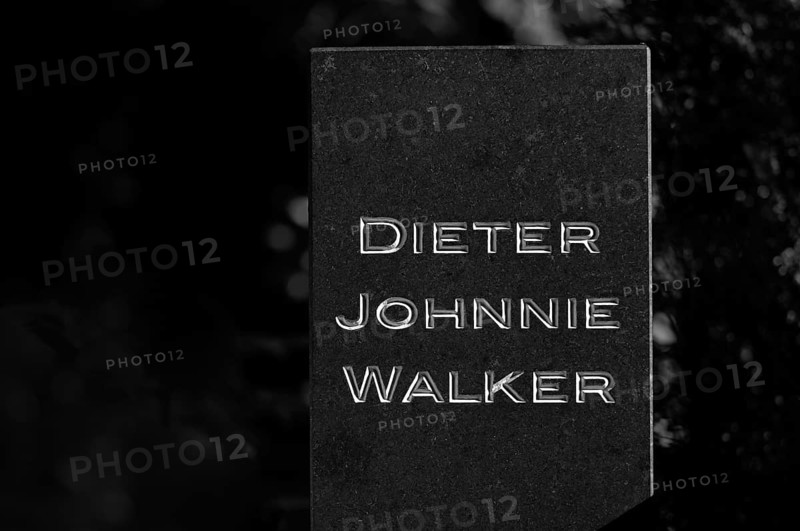 Gravesite, grave of Dieter Johnnie Walker, Waldfriedhof, black and white, Stuttgart, Baden-Württemberg, Germany