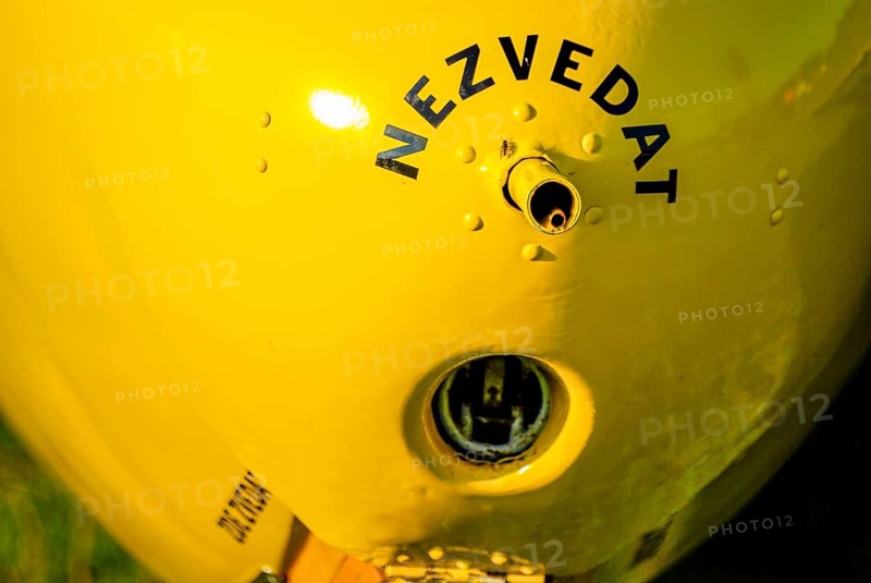 Pitot tube for speed measurement labelled NEZVEDAT (DO NOT LIFT) and tow release in the nose of a Letov LF-107 Lunak glider, Rossfeld in Metzingen-Glems, Baden-Württemberg, Germany, for editorial use only