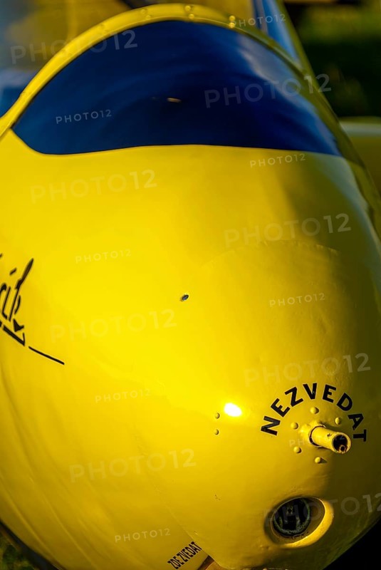 Pitot tube for speed measurement labelled NEZVEDAT (DO NOT LIFT) and tow release in the nose of a Letov LF-107 Lunak glider, Rossfeld in Metzingen-Glems, Baden-Württemberg, Germany, for editorial use only