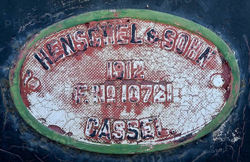 Plaque on the historic steam locomotive no. 41 from 1912, manufacturer Henschel & Sohn from Kassel, Otjiwarongo, Otjozondjupa region, Namibia