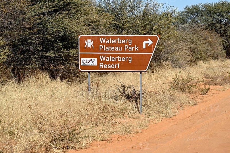 Road sign at the foot of the Waterberg, Otjozondjupa region, Namibia