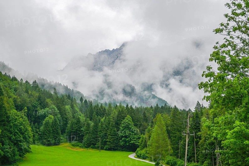 Fog shrouded Kamnik-Savinja Alps, Zgornje Jezersko, Slovenia