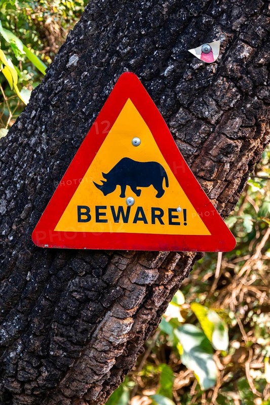 Traffic sign, Attention rhino, Animal welfare, Ziwa Rhino Sanctuary, Uganda