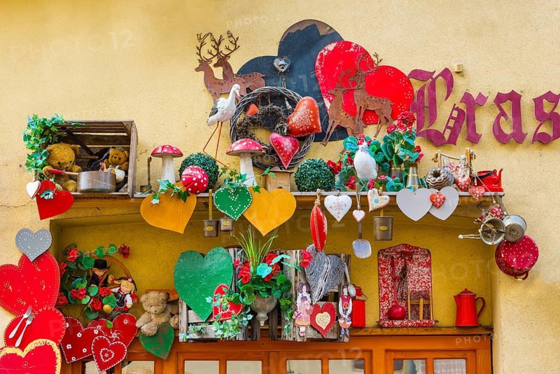 Rummage shop with decoration in the old town centre of Colmar, France