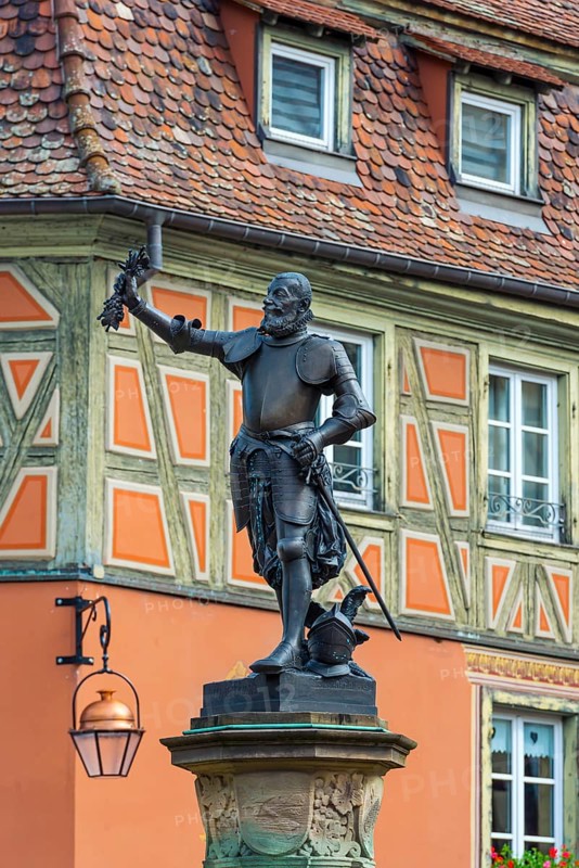 Schwendi statue in the old town centre of Colmar, France