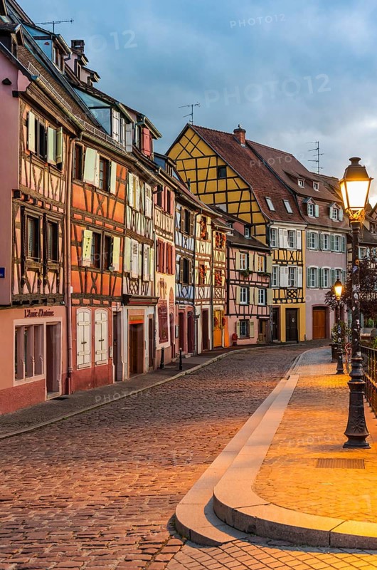Evening atmosphere in Petite Venise in the old town of Colmar, France