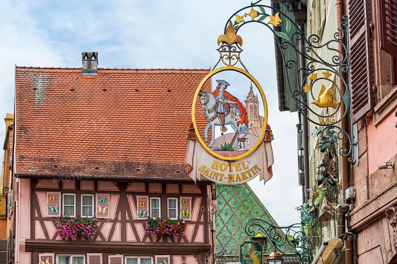 Guild sign in the old town centre of Colmar, France