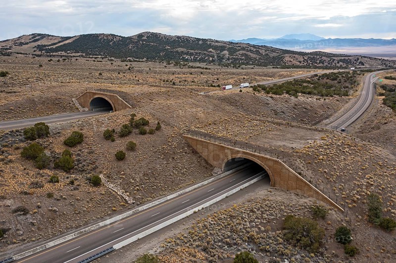 Wells, Nevada - A wildlife overpass on Interstate 80 east of Wells allows elk, deer, mountain lions and other animals to safety cross the freeway, reducing collisions with vehicles