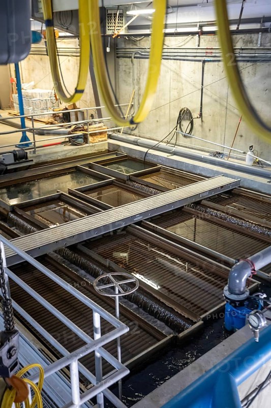 Park City, Utah - The Signal Hill water treatment plant at Mountain Regional Water. Power to operate this plant comes mostly from floating solar panels on the company's raw water storage pond