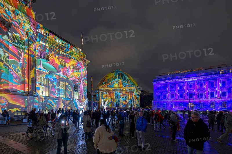 Bebelplatz, St. Hedwig's Cathedral, 21st BERLIN FESTIVAL OF LIGHTS, motto Let's Shine Together, light installations, 8 October 2025, Berlin, Germany, opening day in drizzle < english> 21st BERLIN FESTIVAL OF LIGHTS, motto Let's Shine Together, light installations, October 8, 2025, Berlin, Germany