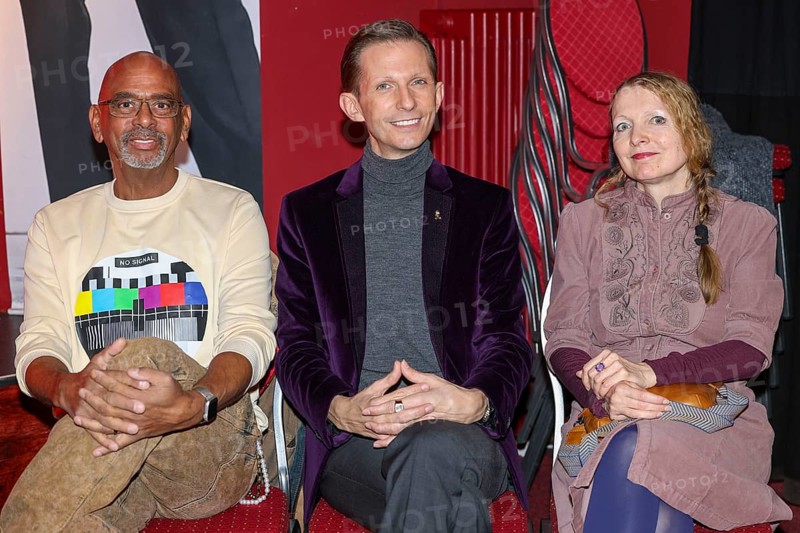 Pierre Sanoussi-Bliss, Mark Rudolf and Cora Chilcott at the annual press conference for the 2025/2026 season at the Theater am Frankfurter Tor. Berlin, 07.10.2025