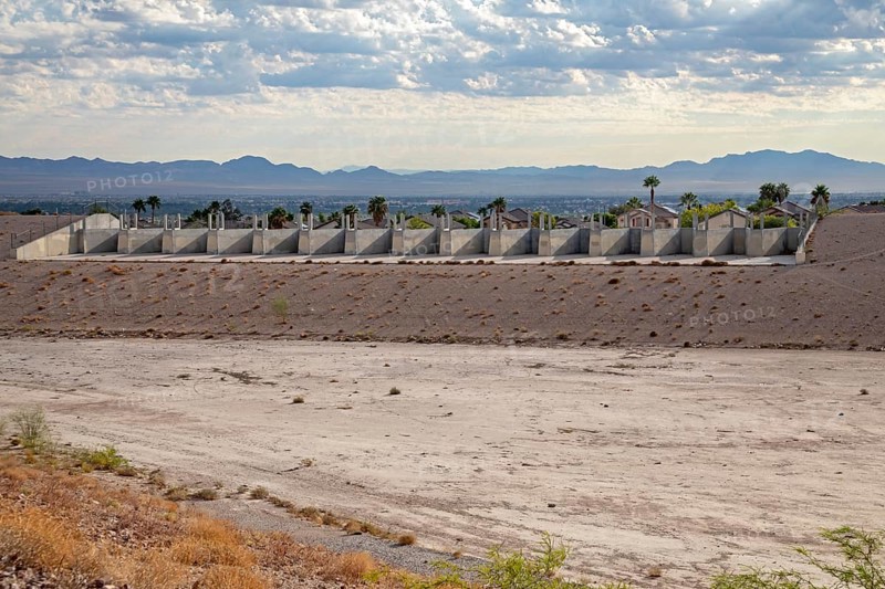 Las Vegas, Nevada - A water detention basin, one of about 100 built by the Clark County Regonal Flood Control District to temporarily collect stormwater, protecting neighborhoods from flooding