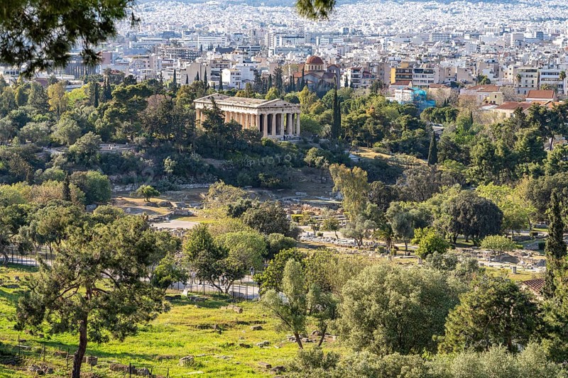 Agora and the Temple of Hephaestus in the Greek capital Athens, Greece