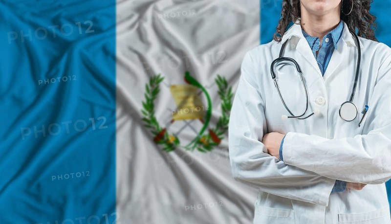 Medical professional on Guatemala flag. Healthcare and wellness in Guatemala, Concept