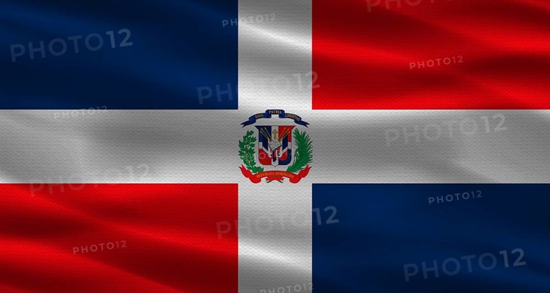 Dominican Republic flag with fabric texture. Realistic flag of Dominican Republic waving