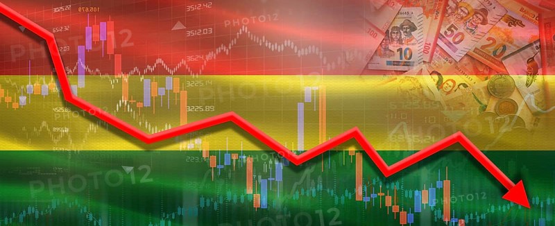 Bolivia financial crisis on economic graph. Financial fall of Bolivia on economy market