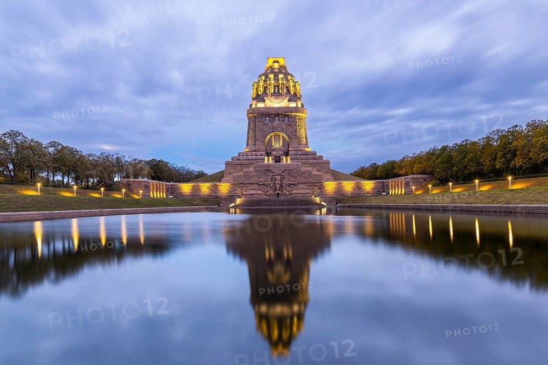 Monument to the Battle of the Nations, Lake of Tears, Blue Hour, Leipzig, Saxony, Germany