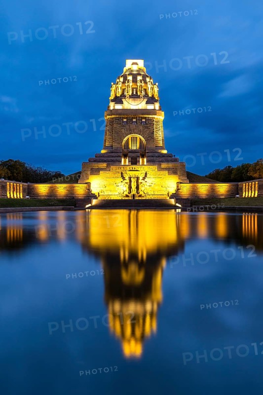 Monument to the Battle of the Nations, Lake of Tears, Blue Hour, Leipzig, Saxony, Germany
