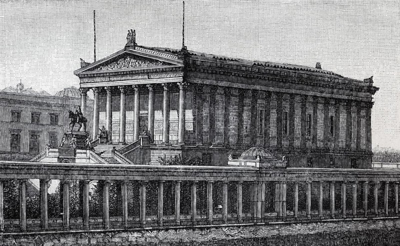 National Gallery in Berlin, historical book illustration, wood engraving