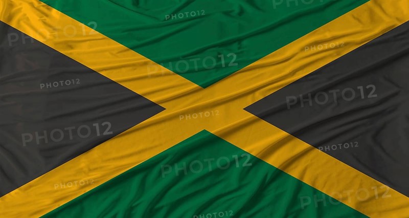 Jamaican flag waving. Flag of Jamaica with cloth texture