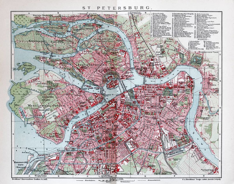 Saint Petersburg, Leningrad, Petrograd, historical city map around 1900, Russia