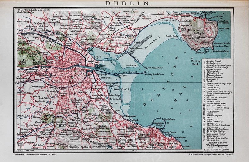 Dublin, historical city map from 1905, Ireland