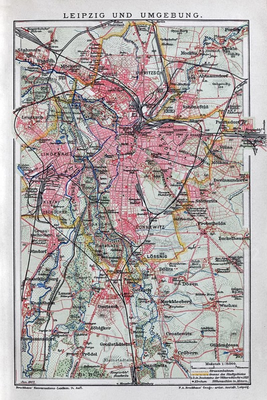 Leipzig and surroundings, historical map from 1907