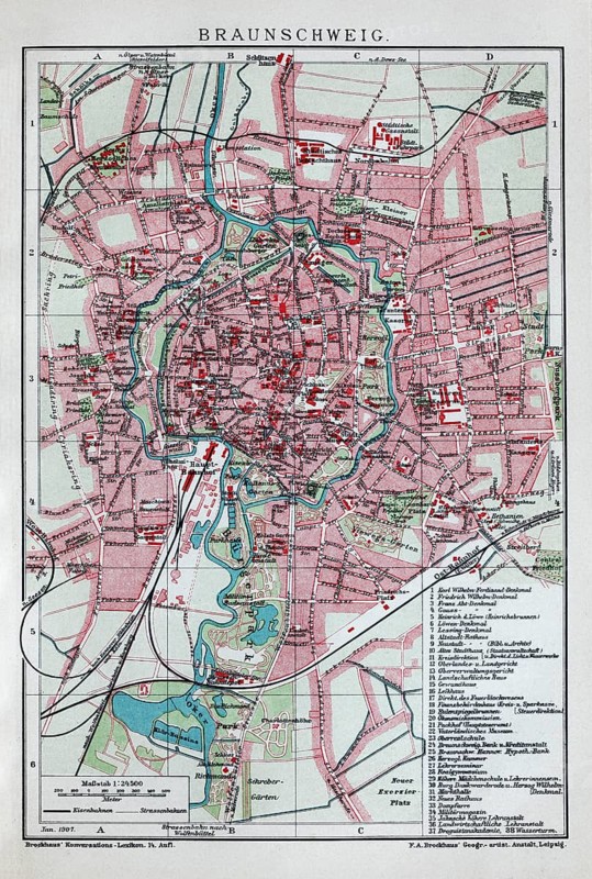 Brunswick, historical city map from 1907
