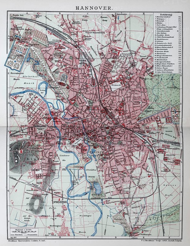 Hanover, historical city map from 1907