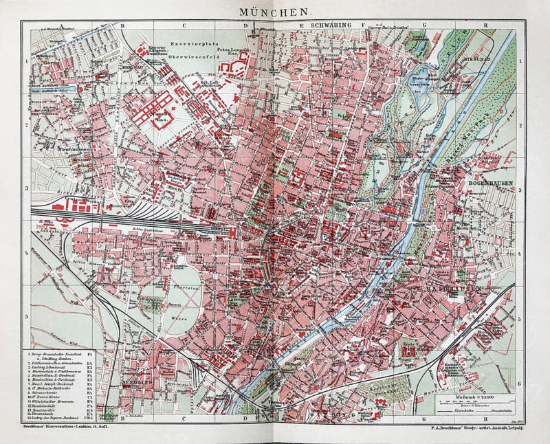 Munich, historical city map from 1907