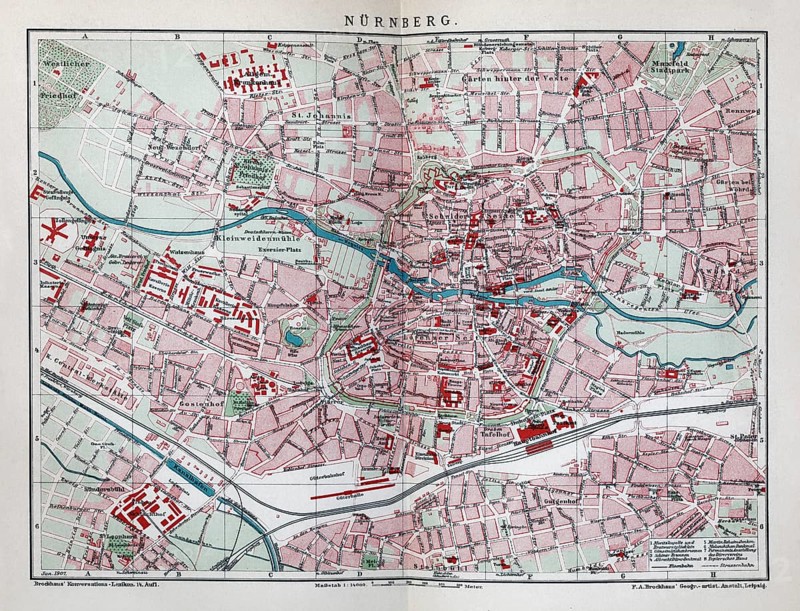 Nuremberg, historical city map from 1906