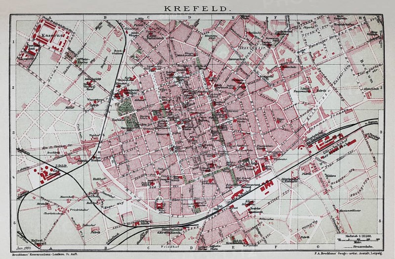 Krefeld, historical city map from 1907